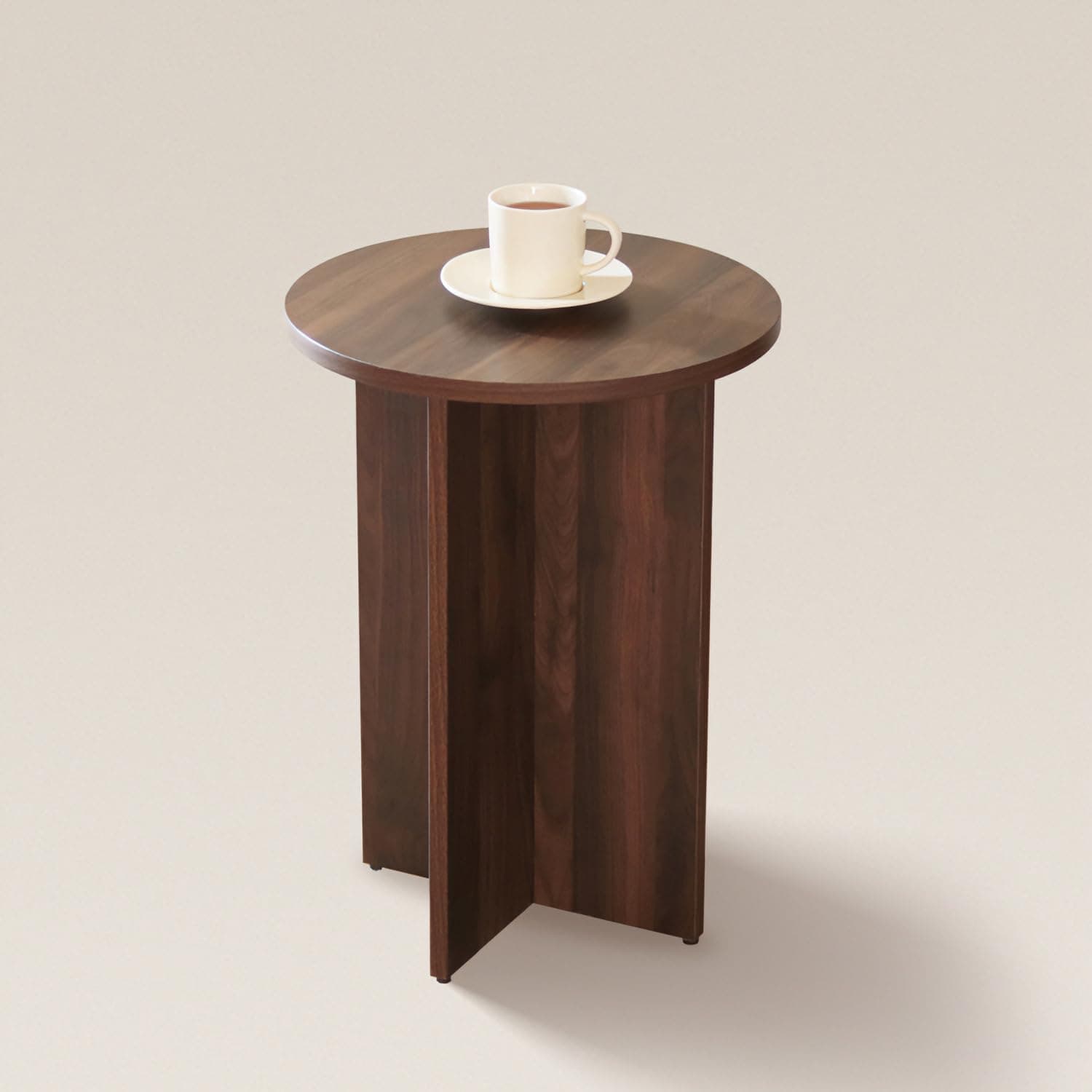 Erious Walnut Round Side Table, Small Pedestal Drink Table, Accent Sofa Table, Wooden Coffee Tea Table for Living Rooms, Bedrooms, Small Space