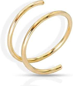 LUCKYJEWUS Double Nose Ring Hoop for Single Piercing, 14k Gold Filled or Sterling Silver Spiral Twist Nose Hoop for Women Men