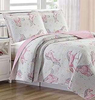 Home & Main 3 Piece Set - Quilt with 2 Pillow Shams - Premium Kids Bedding, Ultra Soft Microfiber Bed Set (Unicorn, Twin)