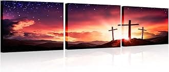 TUMOVO Three Crosses Wall Art Christian HD Picture Prints on Canvas 3 Pieces Wall Paintings Crosses at Sunrise Wall Decoration for Living Room Bedroom Office Framed Ready to Hang (16x24 inch x3)