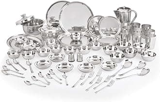 Neelam Stainless Steel Dinner Set, 24 Gauge Premium Quality, 75 Pieces Set, Ideal Gifting Dinner Set, Ideal for Special Occasions Like Anniversary, Wedding, Housewarming Party, Silver