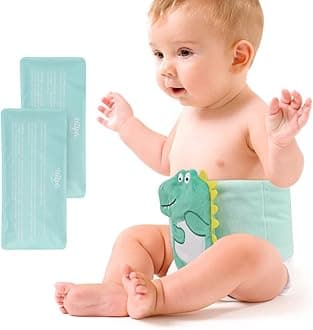 Hilph Baby Colic Relief Belt with 2 Ice & Heat Packs - Adjustable Tummy Wrap for Gas, Reflux & Upset Stomach - Soothing Warmth & Cooling Pad for Newborns & Infants (Dinosaur Design)