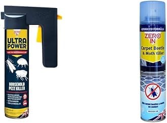 Zero In ZER558 600 ml Ultra Power Household Pest Killer, Blue & ZER977 Carpet Beetle and Moth Killer 300ml Aerosol (for Carpets, Upholstery and Surfaces)