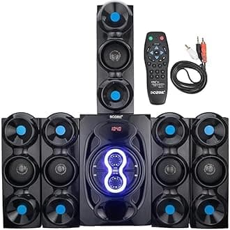 Black Jumbo+ Home Theatre 5.1 Channel or Wall Mount Satellites. 6 inch subwoofer Multimedia Connectivity Bluetooth,Fm,USB,Aux. Compatible with Smart tv,Laptop,Smart mobiles,Gaming Console etc