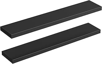 HOOBROFloating Shelves for Wall, Wall Mounted Shelf Set of 2, 47.2" Hanging Shelf with Invisible Brackets, for Wall in Bathroom, Bedroom, Toilet, Kitchen, Living Room, Office, Black BK120BJP201