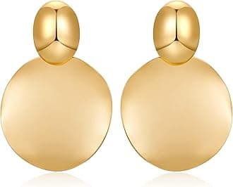 FAMARINE Big Disc Drop Earrings Gold Dangle Earrings Round Hammered Earrings Women