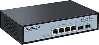 2.5G PoE Switch 75W，Unmanaged 6-Port POE Switch, 4 x 2.5G Base-T & 2 x 10G SFP+,IEEE802.3af/at, Plug & Play/ Desktop&Wall Mount PoE Network Switch
