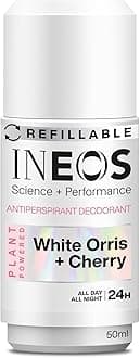 INEOS Skin Science - All Day + All Night 24H Freshness + Protection Antiperspirant Deodorant Roll On White Orris + Cherry - With SkinActiv Cooling Tech™ - Plant Powered 50ml