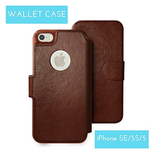 WORKMANN iPhone SE Wallet Case, iPhone 5S/5 Wallet Case - Elegant Faux Leather - Lightweight & Multifunction - Travel Wallet Credit Card Holder - Free Screen Protector - Vintage Dark Brown