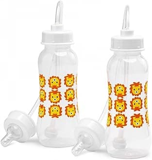 Hands-Free Baby Bottle - Anti-Colic Nursing System 9 oz Baby Bottle with Fast Flow Nipple/Teat 3m+ with Tube Straw Feeding System for Toddler (2 Bottles - Lion)