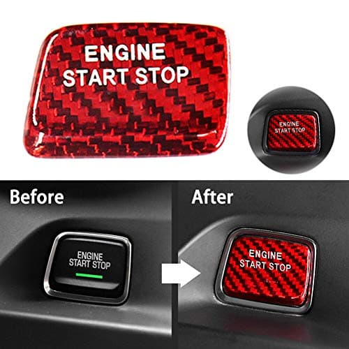 Everrich Red Carbon Fiber Keyless Engine Push Start Stop Button Cover Trim Decoration for Chevrolet Chevy Camaro C7