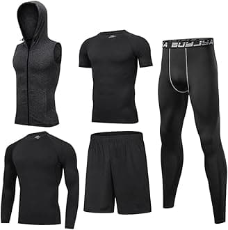 5Pcs Men's Compression Pants Shirt Top Long Sleeve Jacket Athletic Sets Gym Clothing Mens Workout