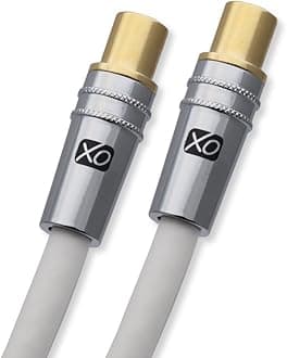 XO - 2m Male to Male Shielded TV/AV Aerial Coaxial Cable with Gold Plated Connector and Metal Plug For UHF/RF TVs, VCRs, DVD players, DVRs, cable boxes and satellite - White