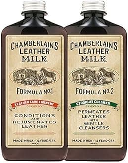 Chamberlain's Leather Milk Conditioner and Cleaner Kit - No. 1-2 Conditioner + Cleaner Kit - All Natural, Non-Toxic Care. 2 Sizes. Made in the USA. Includes 2 Premium Restoration Pads!