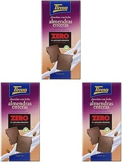 Tirma Zero No Added Sugars Milk Chocolate Bar with Whole Almonds 125g | Suitable for Diabetics | Vegetarian Snack | Gluten Free Chocolate | Natural Ingredients (Pack of 3)