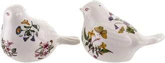Botanic Garden Bird Shaped Salt & Pepper Shaker Set - Chip-Resistant Porcelain with Assorted Floral Motifs, Dishwasher & Microwave Safe - Decorative Kitchen Storage & Pantry Organization