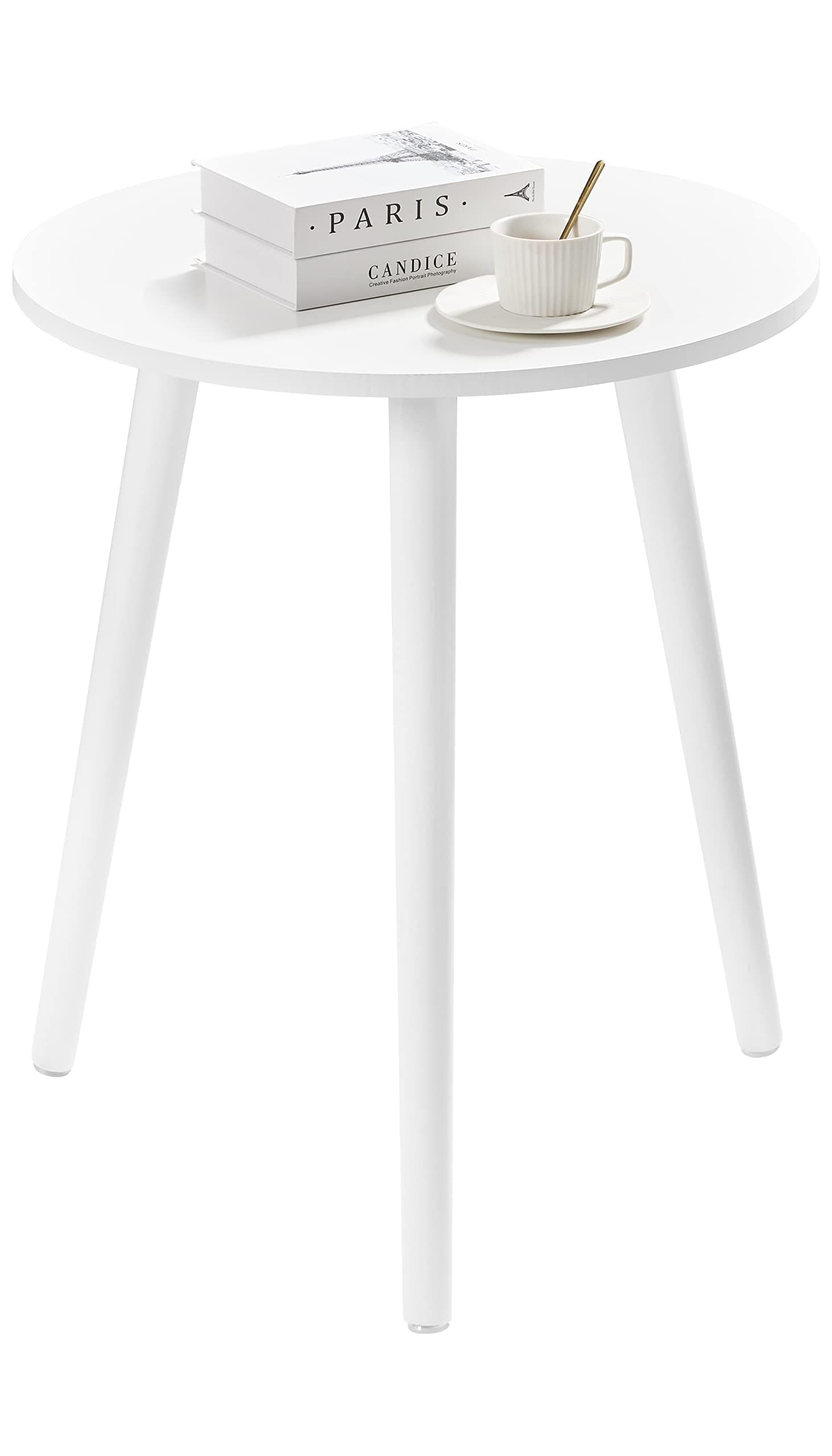 Apicizon White Side Table, White End Table Round Bedside Table Nightstand for Living Room, Bedroom, Round Coffee Table with White Wood Legs, 16.5 x 20.5 Inches