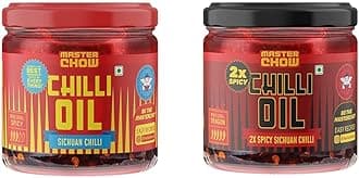 Combo of Mild Chilli Oil Sauce and Double Trouble 2X Spicy Sichuan Chilly Oil Sauce|Made with Sichuan Peppercorns, Crunchy Garlic & Red Chilies | Eat With Momos, Pizza, Noodles (340 ml)