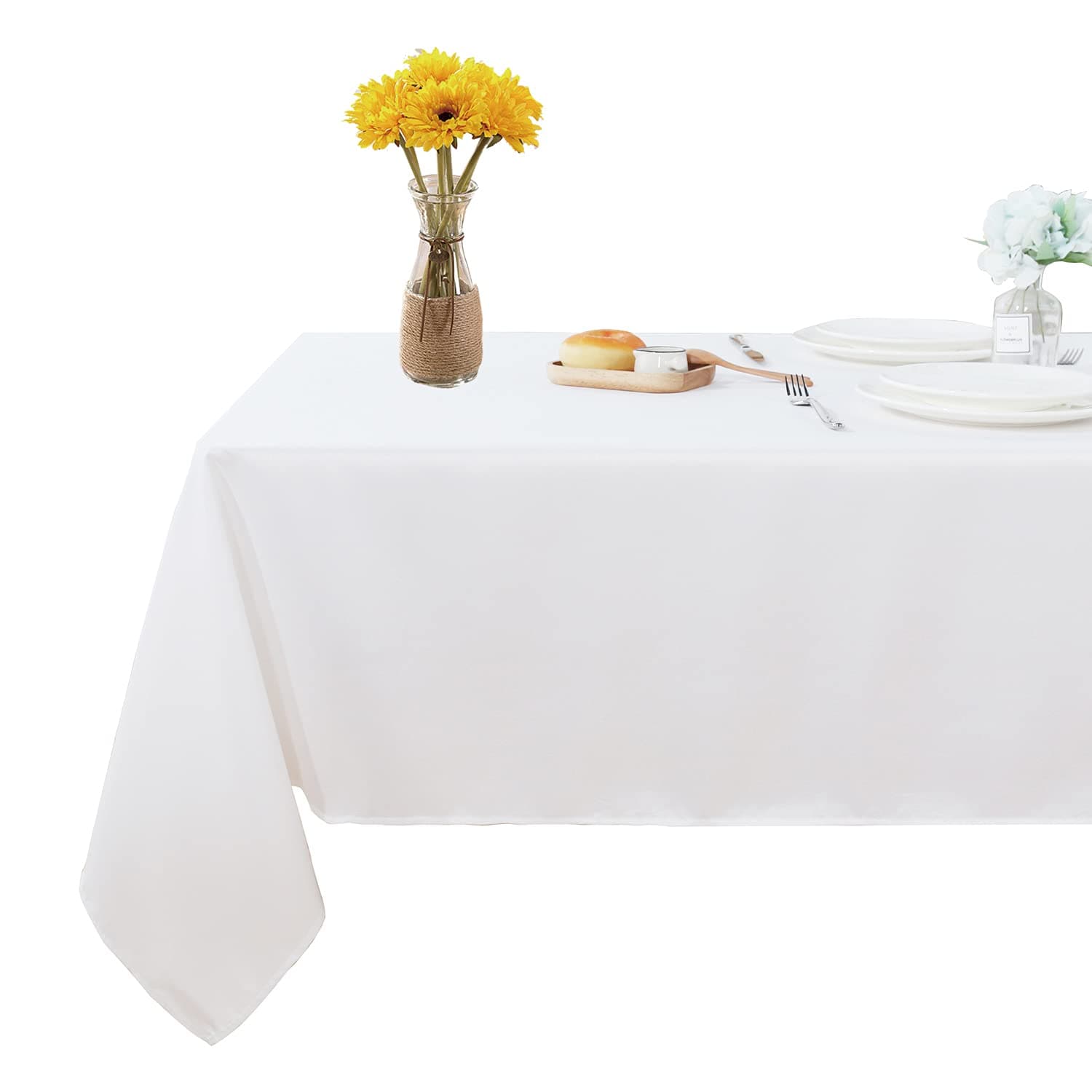 Fitable Rectangle Tablecloth Stain and Wrinkle Resistant Washable Polyester Table Cloth for Buffet Parties and Camping (60x102 inch, White)