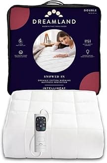 Electric Mattress Protector Double Size – Snowed In Organic Cotton, Fitted Sheet style, Fast Heat-Up, Timer with 6 Heat Settings, 1 x Detachable Controller, Machine Washable, 190 x 137cm