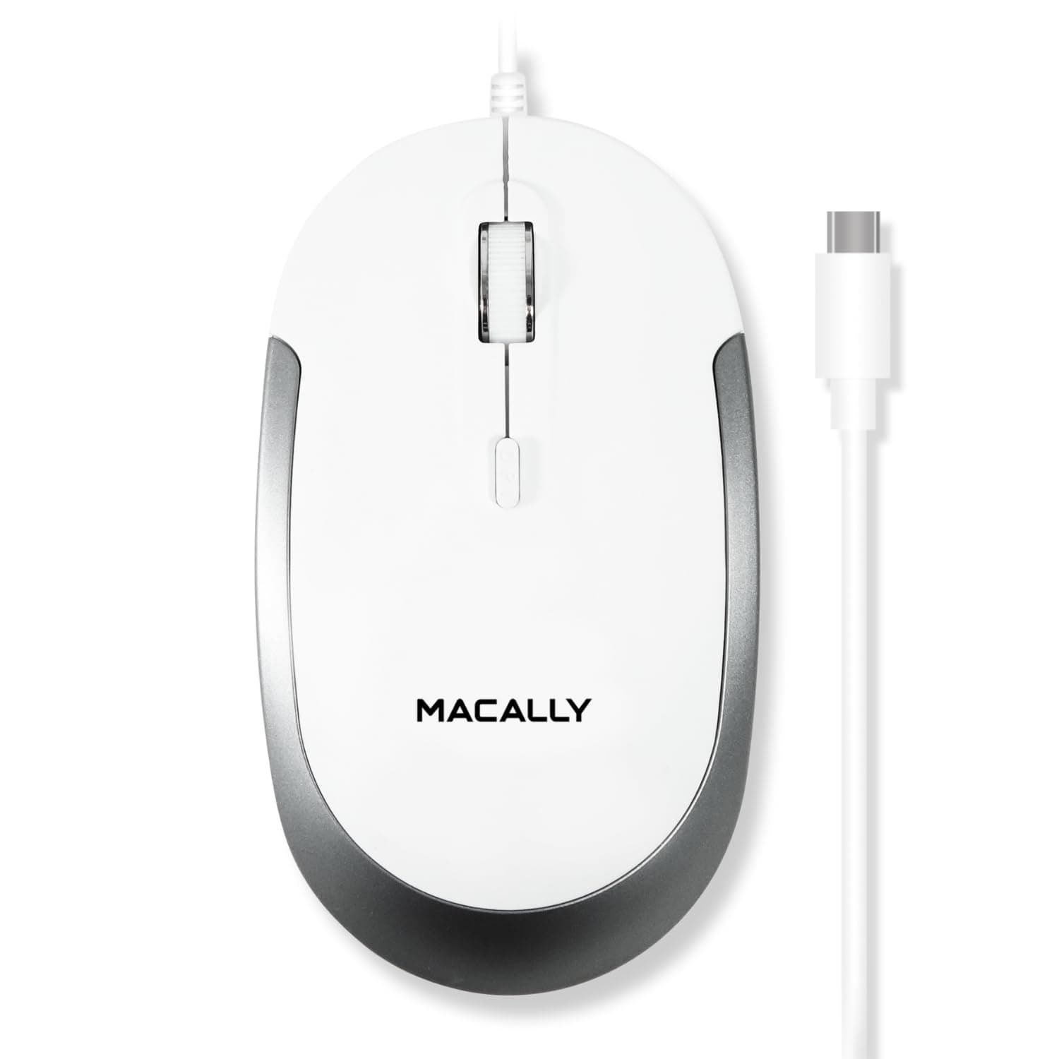 Macally Wired USB C Mouse for Mac & Windows - 3 Button & Scroll Wheel USB Type C Mouse - Comfortable Ambidextrous Design - Compact Wired Mouse with Optical Sensor & DPI Switch 800/1200/1600/2400