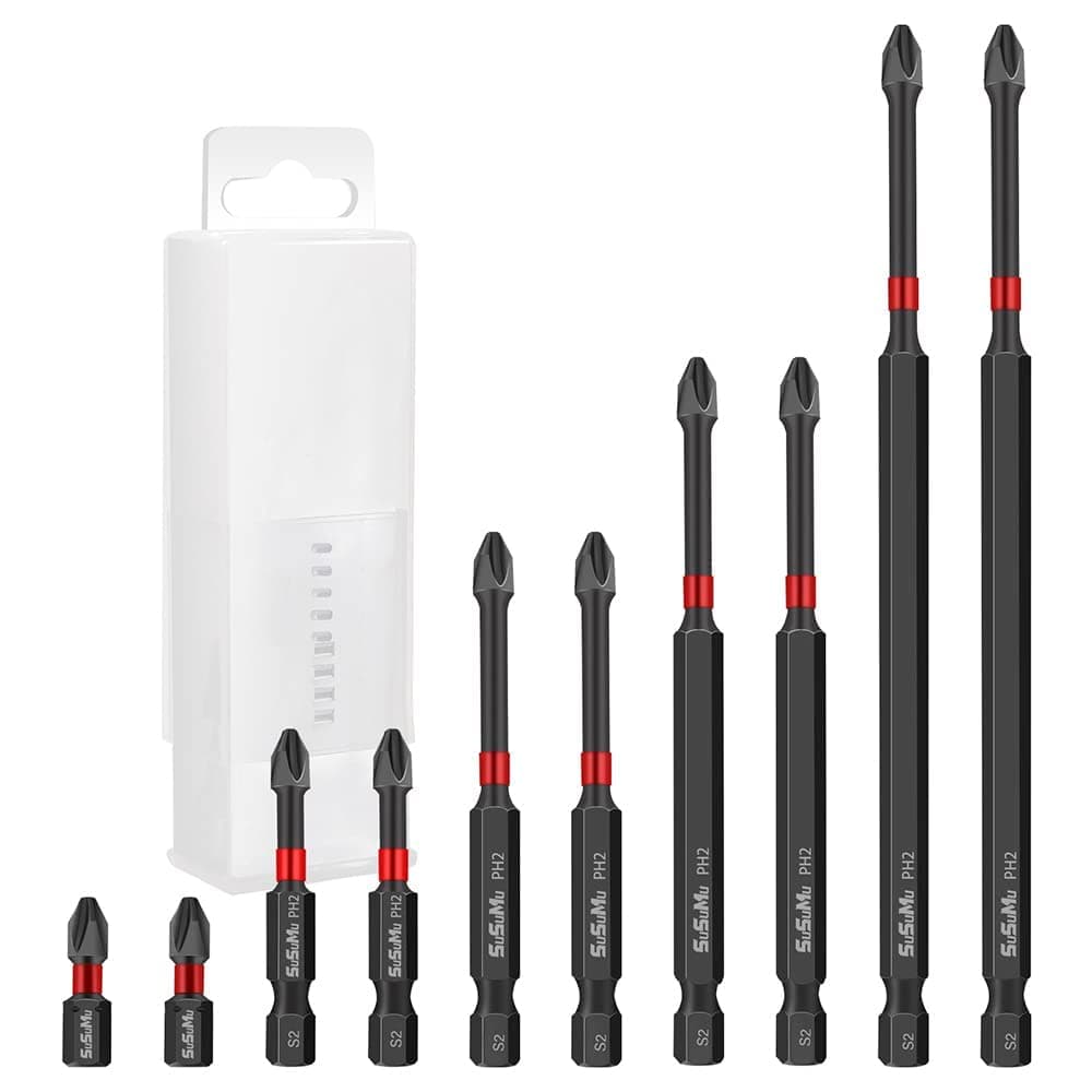 Phillips Bits #2 Impact 10pcs 1 2 3 4 6 Inch Impact Duty Insert Phillips Head Bits PH2 1/4 Inch Hex Shank Cross Magnetic Screwdriver Set for Impact Drver Drill