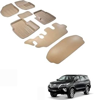 Kozdiko Car 3D Mats Foot Mat Beige Color Set of 7 Pcs for Toyota Fortuner 2016
