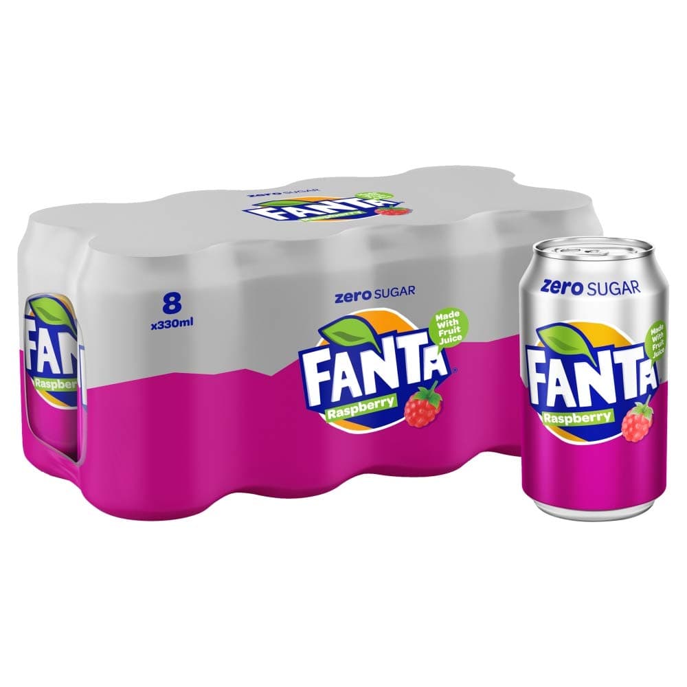 Fanta Zero Raspberry Cans, 8 x 330 ml