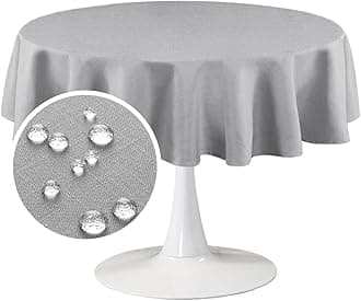 FantasDecor Table Cloths for Round Table Wrinkle Resistant Waterproof Washable Linen Fabric Cover for Kitchen Dining Room and Outdoor Use, Grey, 60 inch