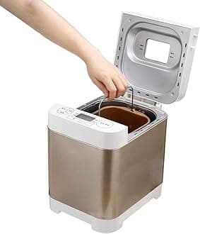 JTQDDTSmall Smart Breadmaker with Timer, Multifunction Bread Machine Maker with 18 Programs, 3 Crust Colors, Delay Timer and Keep Warm