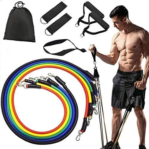 Resistance Bands Set Exercise Bands Home Workouts Include 5 Stackable Exercise Bands with Handles, Carry Bag, Legs Ankle Straps & Door Anchor Attachment for Women Men