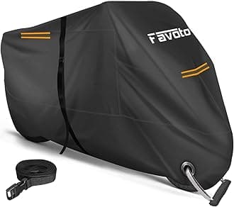 Favoto Motorcycle Cover, Waterproof, UV Protection, High Windproof, Dustproof, Rainproof, Snowproof, Windproof, Water Repellent, 6.5 ft (2.5 m) Windproof Belt, One-Touch Buckle, Locking Hole,