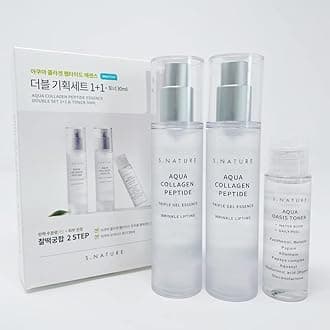 S.Nature Aqua Collagen Peptide Triple Gel Essence Serum 50ml+50ml, S Nature Aqua Oasis Toner 30ml Korean Skin Care Set (Pack of 3) Essence 50ml 1+1, Toner 30ml
