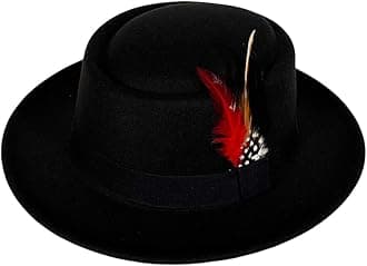 Wool Felt Fedora Hats for Women Men, Wide Brim Flat Top Hat Porkpie Hat, Jazz Hat with Feather Unisex