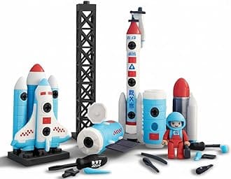 Take Apart Space Toys, Assemble Educational STEM Toys Spaceship Playset Space Shuttle, Rocket, Astronaut Figures Cake Decoration Space Cake Topper Gift for 3Yr+ Boy Girl