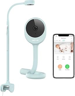 Peekababy Baby Camera with Wireless Audio, Adjustable Crib Mount Monitor, Works via 2.4GHz Wi-Fi for Wide Coverage & Stable Connection, Smart App, Two-Way Talk, No Screen (Blue)