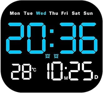 AERYS 9-Inch Plastic Digital Alarm Wall Clock, LED Display with Date, Temperature, Day of Week, Auto Dimming, Remote Control, Table Desk Clock for Home, Office, Living Room (Font Colour May Vary)