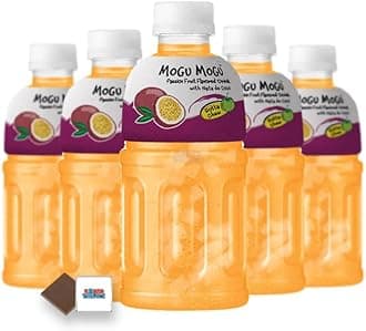 Mogu Mogu Flavored Drinks 6x320ml, PASSION FRUIT - Nata De Coco Juice - Refreshing Taste - Fun Drinking During Hot Summers Or Take Them On Trips & Picnics Boxed Treatz