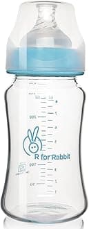 R for Rabbit First Feed Glass Baby Feeding Nipple Milk Bottle with Anti Colic for New Born Babies, Kids| 6 to 12 Months | 240 ML| Lake Blue