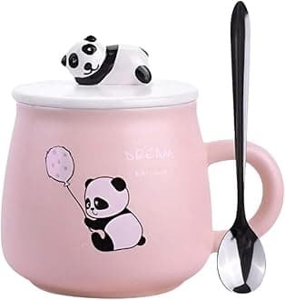 NYRWANA 3D Panda Ceramic Coffee Mug with Cartoon Face – Cute Panda Novelty Coffee Mug for Gifting and Decor (Pink)