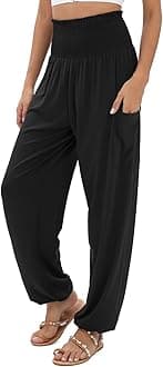 QIANXIZHAN Women's Harem Pants, High Waist Yoga Boho Trousers with Pockets, Black, X-Large