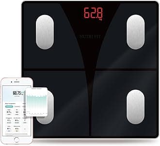 NUTRI FIT Scale for Body Weight and Fat Percentage, Digital Bathroom Smart Bluetooth Scale LED Display, 15 Body Composition Analyzer Baby Weight BMl Health Monitor Sync with App 400lbs - Black
