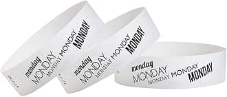 500 WristCo Monday White Tyvek Wristbands for Events - ¾” x 10” - Waterproof Recyclable Comfortable Tear Resistant Paper Bracelets Wrist Bands for Concerts Festivals Admission Party