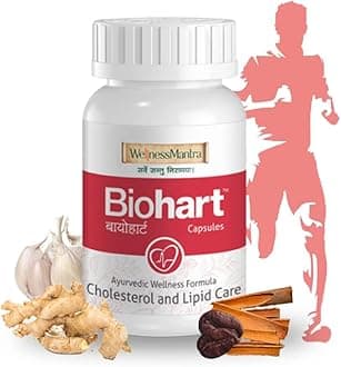 Wellness Mantra BIOHART Ayurvedic Capsules | Lower Bad Cholesterol & Triglycerides | Blood Pressure Control | Improve Heart Health | Arjunchhal, Haritaki, Lasoon and more herbs (Pack of 3 - 180 Capsules)�