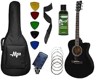 Fs80C Acoustic Guitar Cutaway Concert Body With Mexa Guitar Bag, Guitar Belt, String Set & Plectrums.(Bk) - Basswood