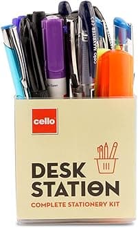 Cello Desk Station, Assorted Office Stationery Items 23 Stationery Items & 1 Pen Stand, Multicolor (Plastic) Corporate Gifts For Employees