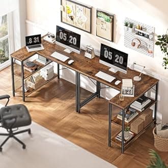 Huuger L Shaped Desk, 39 Inches Computer Desk with Reversible Storage Shelves, Gaming Desk, Corner Home Office Desks, Writing Study Desk with Metal Frame, Rustic Brown