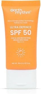 Earth Rhythm Ultra Defence Sunscreen SPF 50 for Daily Usage | PA++++,Non Sticky/Non Greasy, Leaves No White Cast | For Oily, Sensitive, Acne Prone or Dry Skin| Men & Women - 30ml