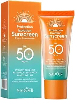 SADOER Protection Isolation Sunscreen SPF 50+ PA+++ – Anti-Light-Aging 6-in-1 Waterproof & Sweatproof Face Sunblock