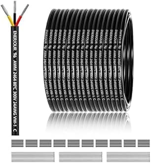 24 Gauge 3 Conductor Electrical Wire 200FT, UL 2464 24 AWG 3 Wire Cable Tinned Copper PVC Stranded 24/3 Core for LED Lighting, Outdoor Low Voltage Extension Cable, Automotive etc.